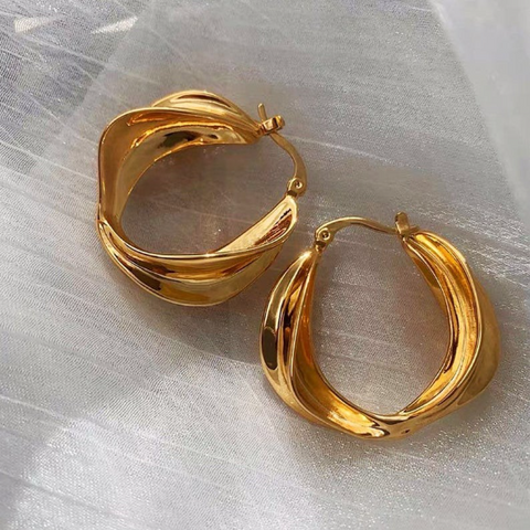BOLD TWISTED 18K GOLD HOOP EARRINGS