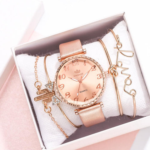 BESPOKE WOMEN'S ARABIC QUARTZ WRISTWATCH 5PC COMBO GIFT SET